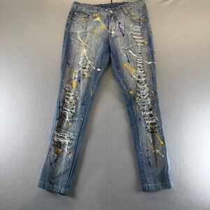 BC Jeans Men Distressed Paint Splatter Slim Denim Blue Size 28 Distressed Street